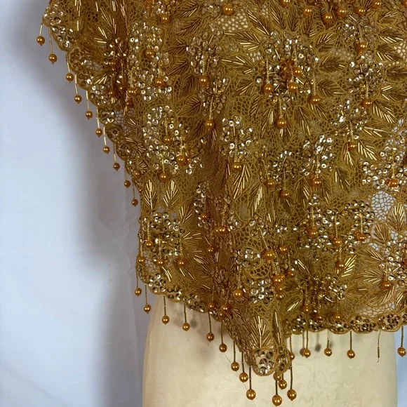 Vintage gold beaded sequin bolero shrug cape top one size glam - Picture 3 of 7